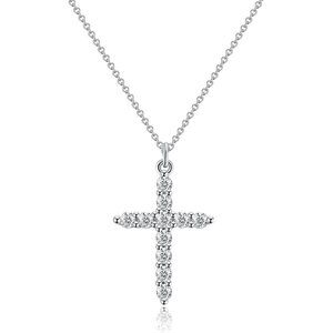 Faith Crown Cross Necklace 14K Gold Silver Plated Pendant with Birthstones Chain